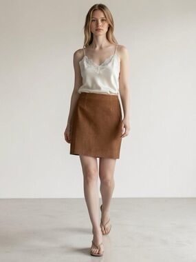 Vintage Suede Skirt Pencil Mini Lined Tan Brown Size 0 XS